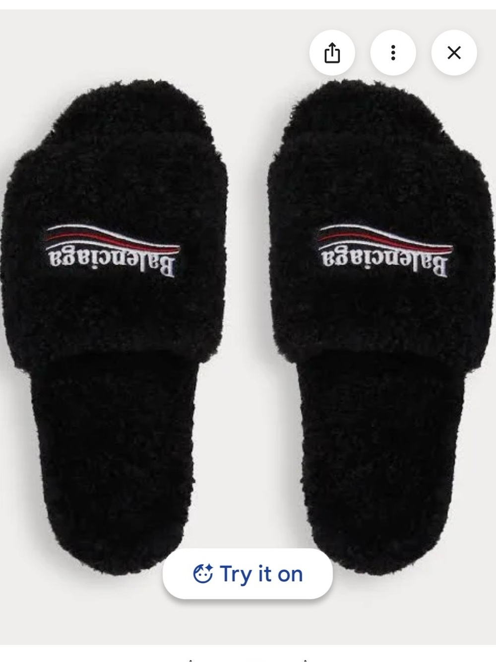 Balenciaga Black Sherpa Logo Slide Sandals